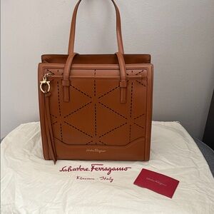 Salvatore Ferragamo Tan Geometric Leather Tote